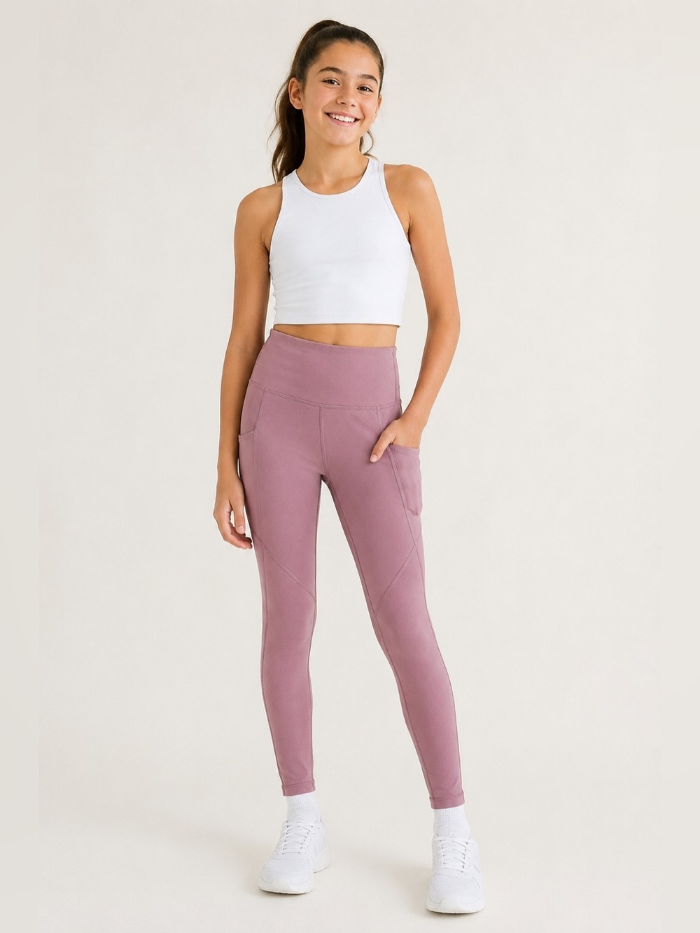 Athleta Girl High Rise Stash Your Treasures Leggings XL 14 Pink Pockets